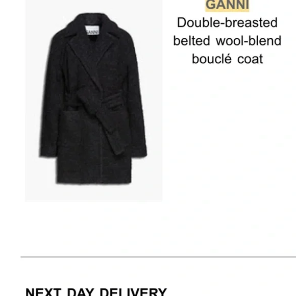 Ganni Black Wool-Blend Bouclé Coat - Picture 2 of 7